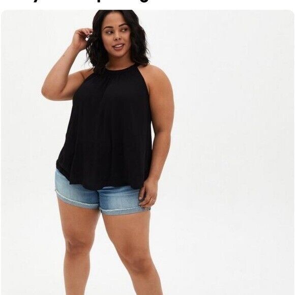 Torrid 100% Viscose High Neck Sleeveless Top Blk Wm's Size Large Flirty Flowy - Picture 3 of 3